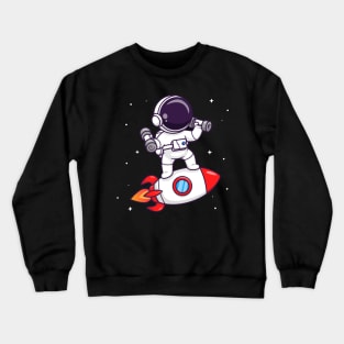 Cute Astronaut Lifting Dumbbell On Rocket Cartoon Crewneck Sweatshirt